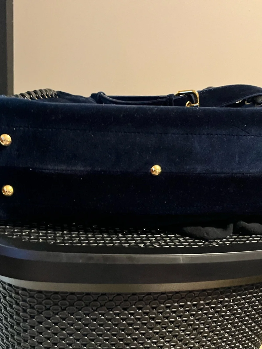 Women's dark turquoise Blue Velvet Top-Handle Satchel with Gold Hardware